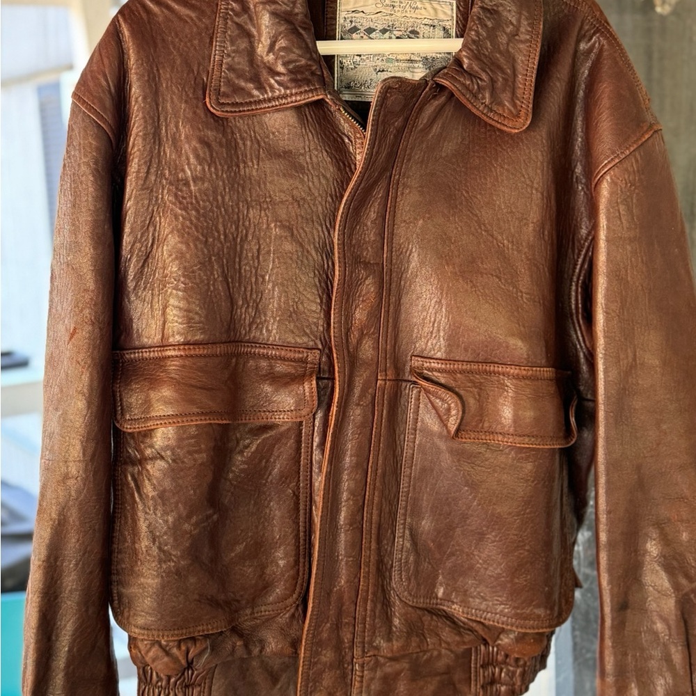 VINTAGE Men's Brown Leather Bomber Jacket. Sawyer of Napa. Medium.